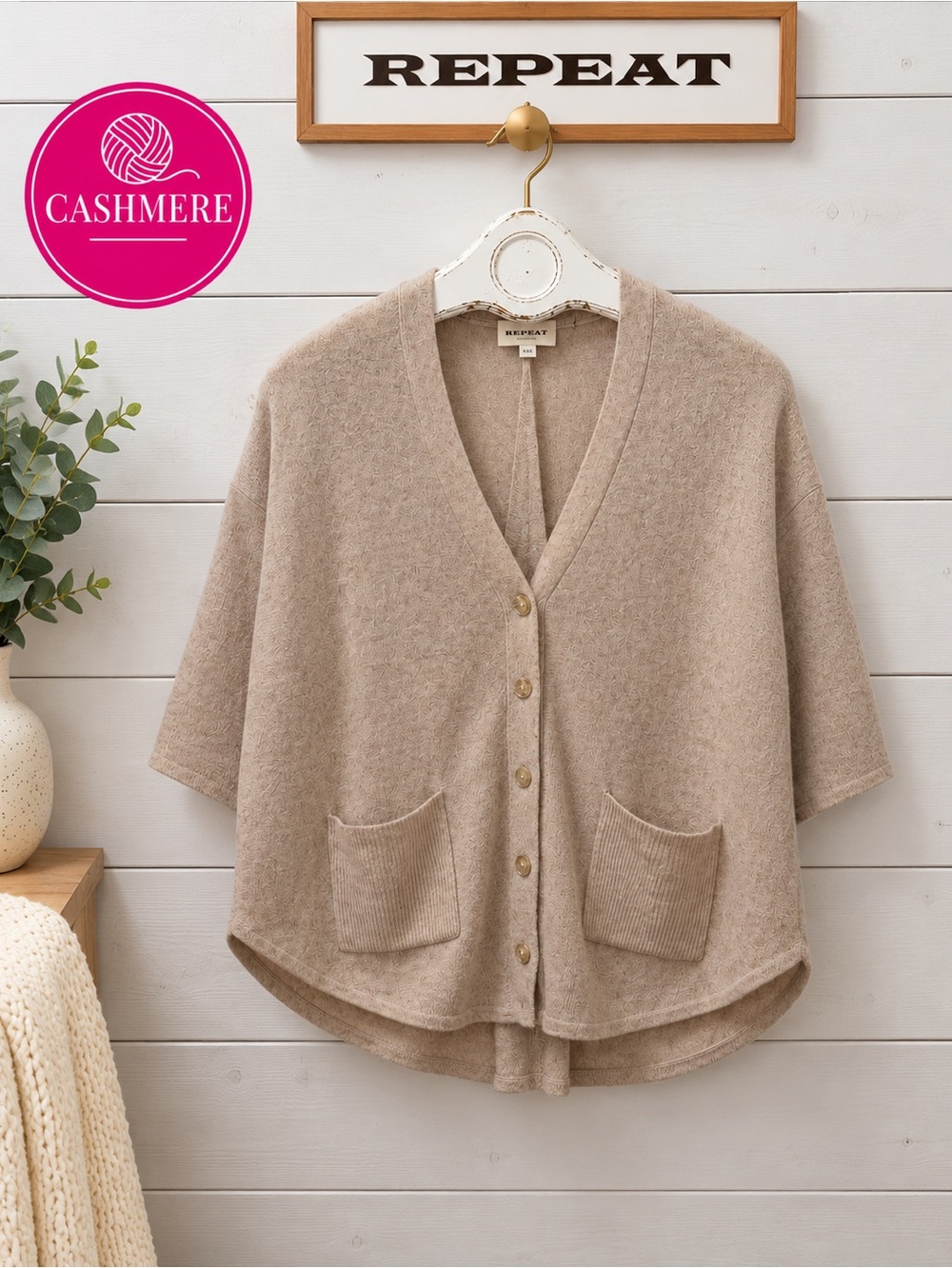 REPEAT Cashmere Cardigan – Beige – Size XXS